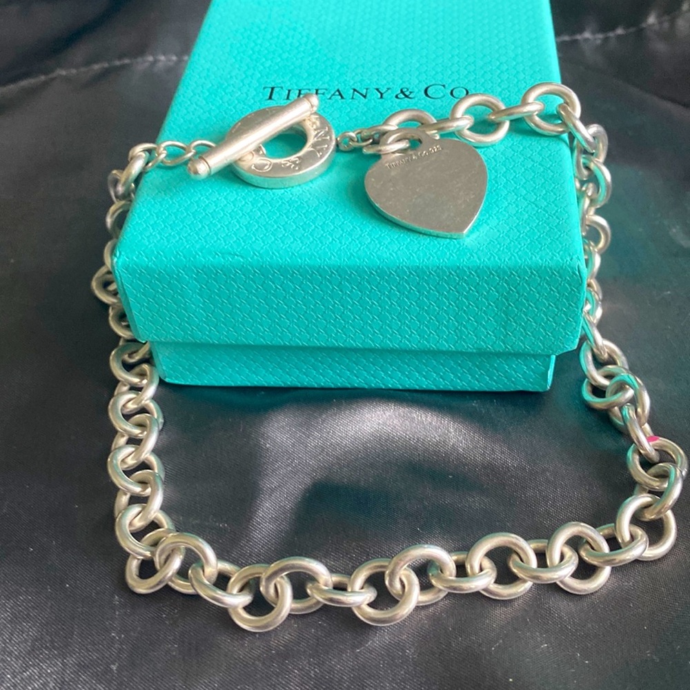 16” Tiffany Heart Tag Toggle Necklace in Sterling Silver, vintage Tiffany, 925
